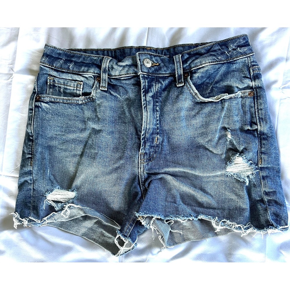 Old Navy Denim Shorts Womens 10 Blue O.G. Short High Rise Distressed Frayed Hem